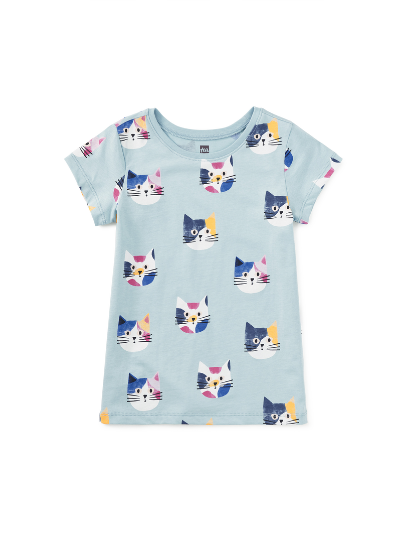 Printed Short Sleeve Top in Colorblock Cats - View 1