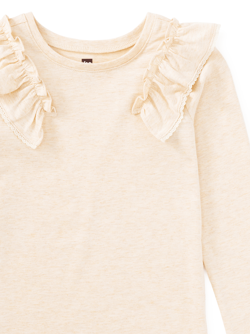 Long Sleeve Lace Trim Top in Oatmeal Heather - View 2