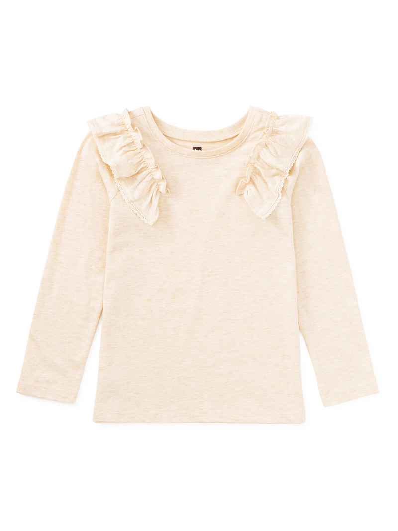 Long Sleeve Lace Trim Top in Oatmeal Heather - View 1