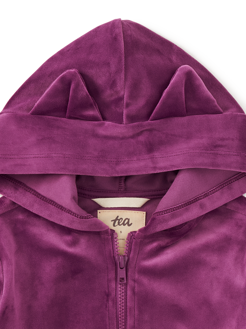Cat Ears Velour Hoodie in Cosmic Berry - View 2