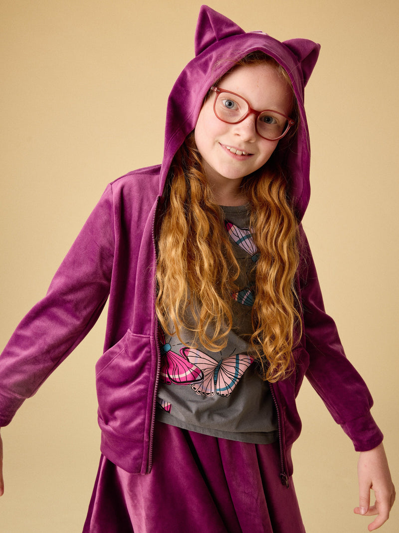 Cat Ears Velour Hoodie in Cosmic Berry - View 2