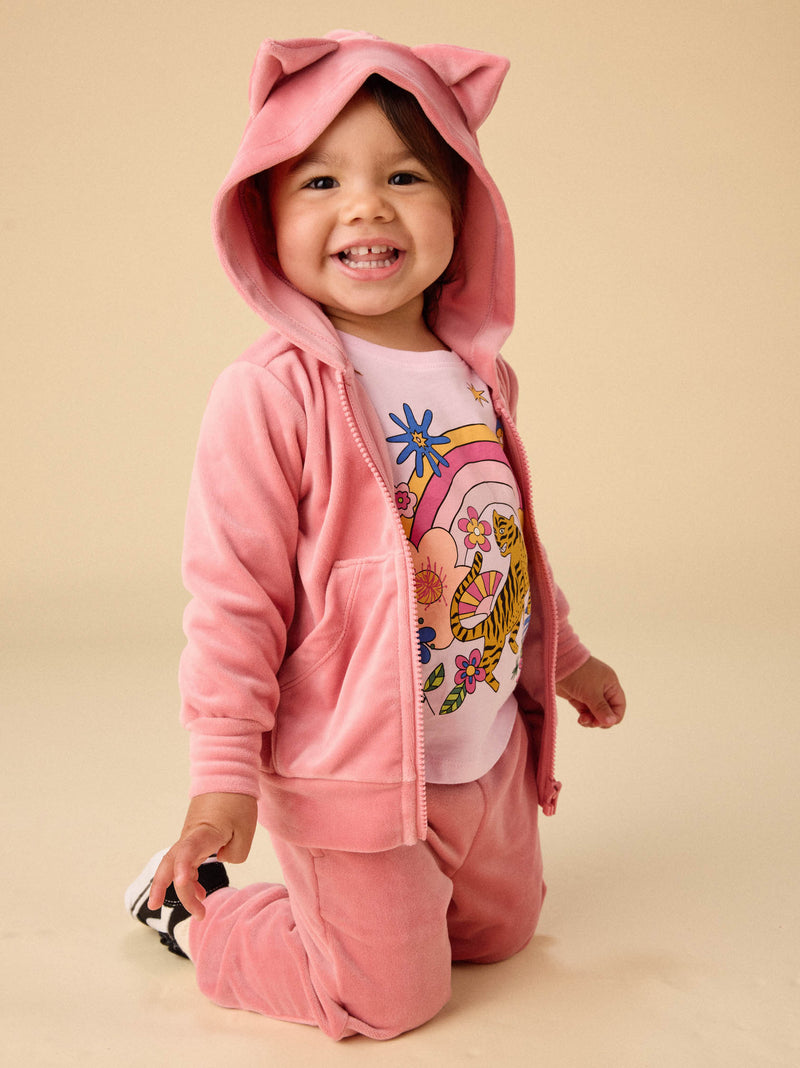 Cat Ears Velour Hoodie in Mauveglow - View 2