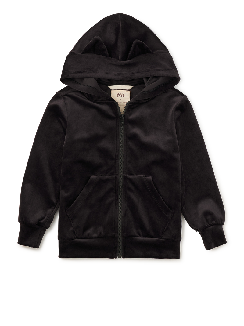 Cat Ears Velour Hoodie in Jet Black - View 2