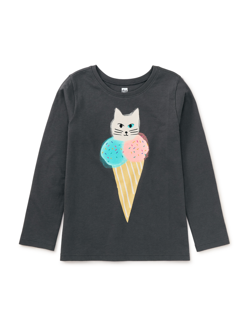Ice Cream Cat Graphic Tee in Pepper - View 1