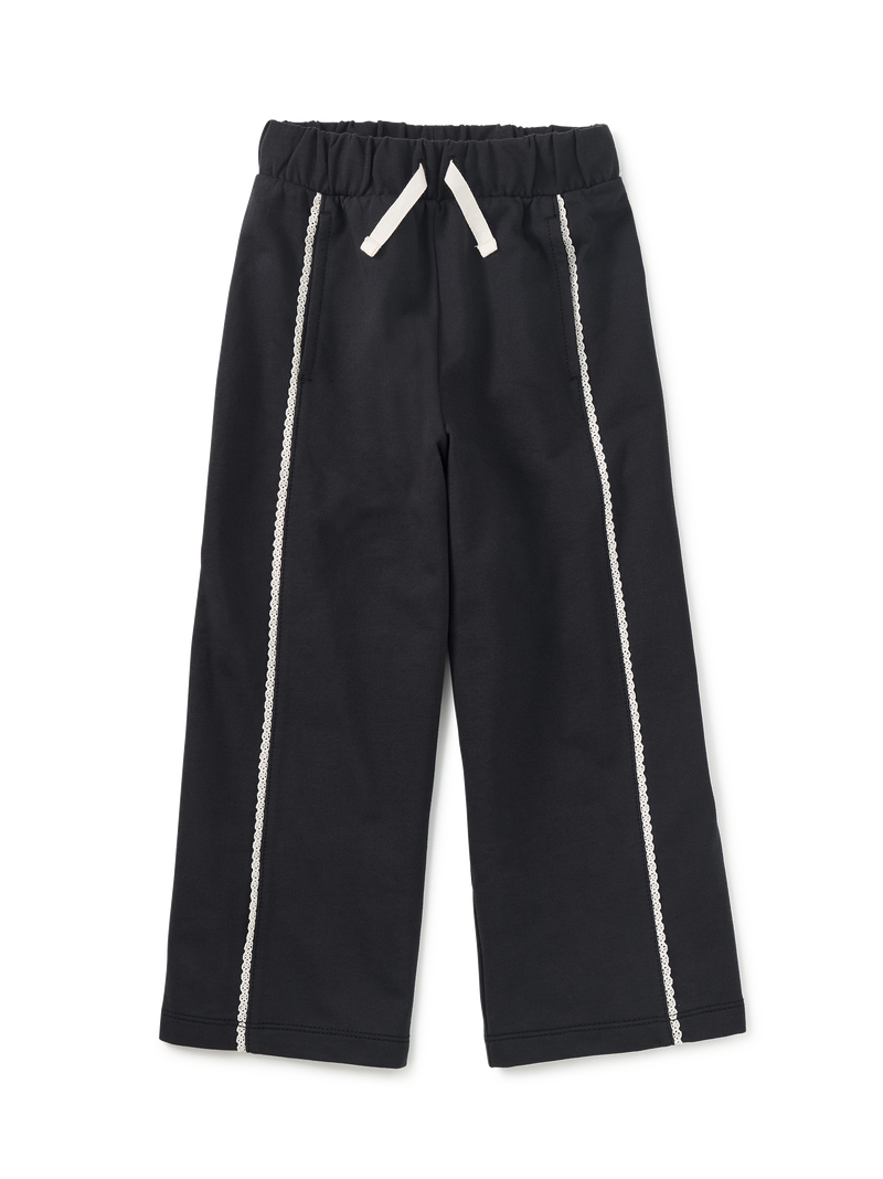 Lace Trim Track Pants in Jet Black - View 1