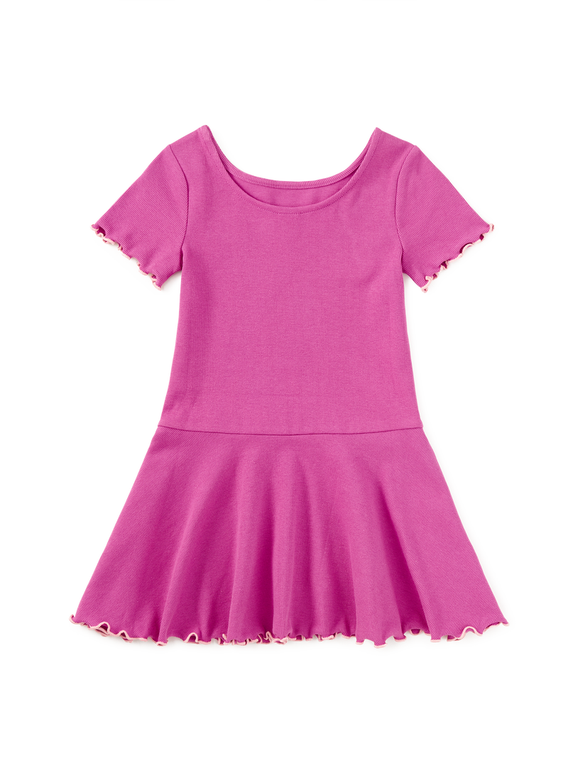 Ruffle Skater Ribbed Dress in Mulberry - View 2