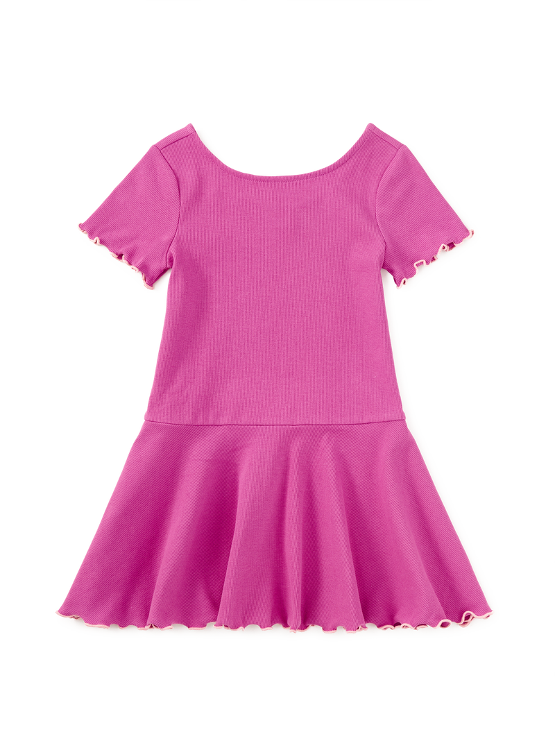 Ruffle Skater Ribbed Dress in Mulberry - View 1