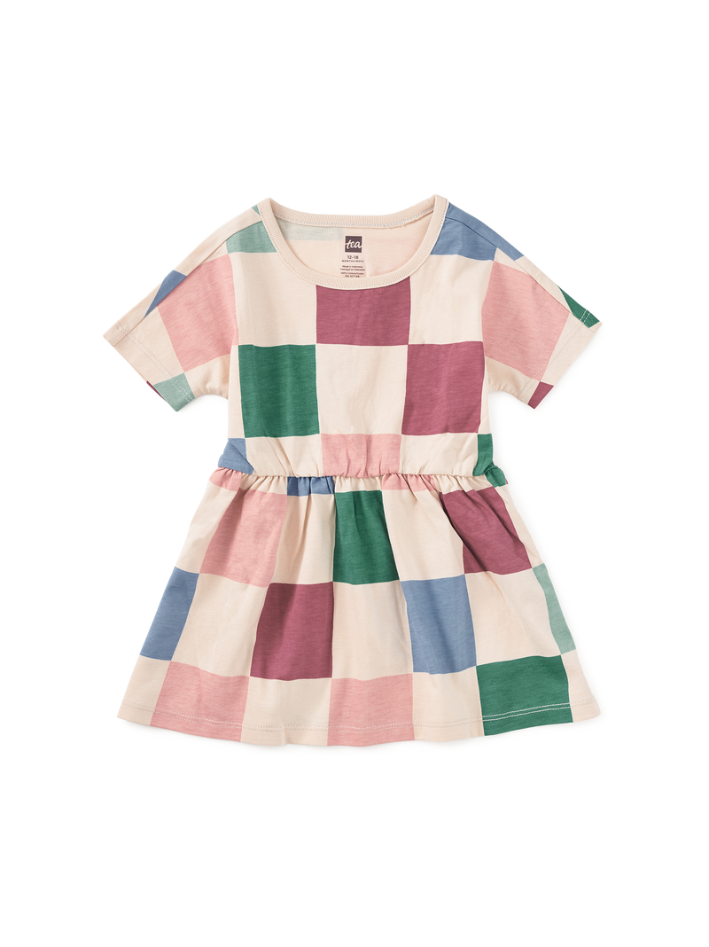 Short Sleeve Twirl Dress in Oversized Checkerboard - View 2