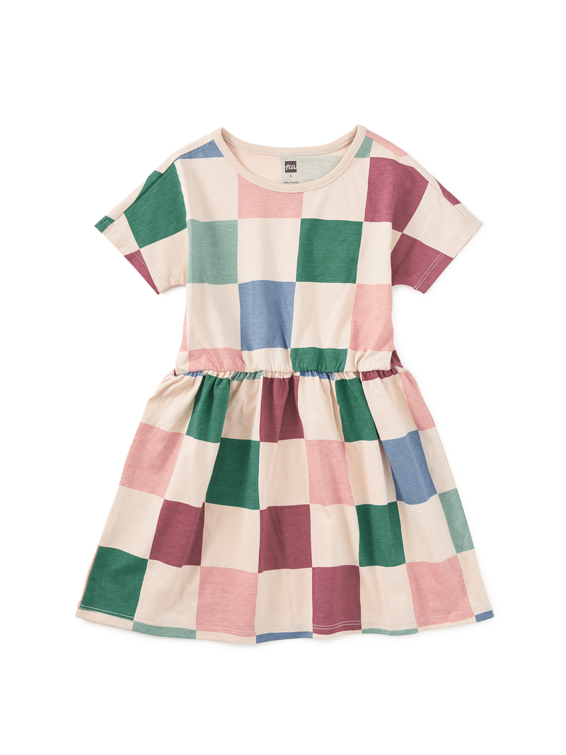 Short Sleeve Twirl Dress in Oversized Checkerboard - View 1