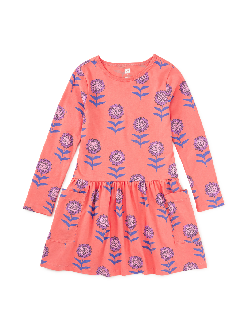 Long Sleeve Pocket Dress in Dahlias - View 1