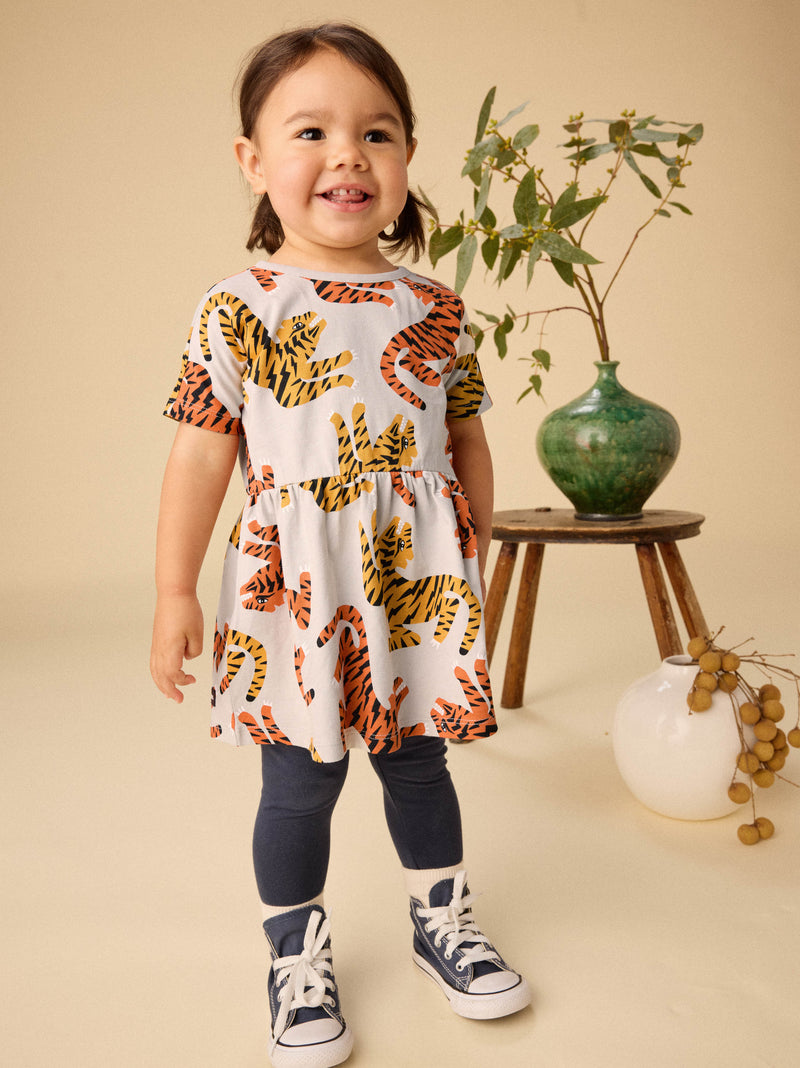 Short Sleeve Twirl Dress in Lightning Tiger - View 2