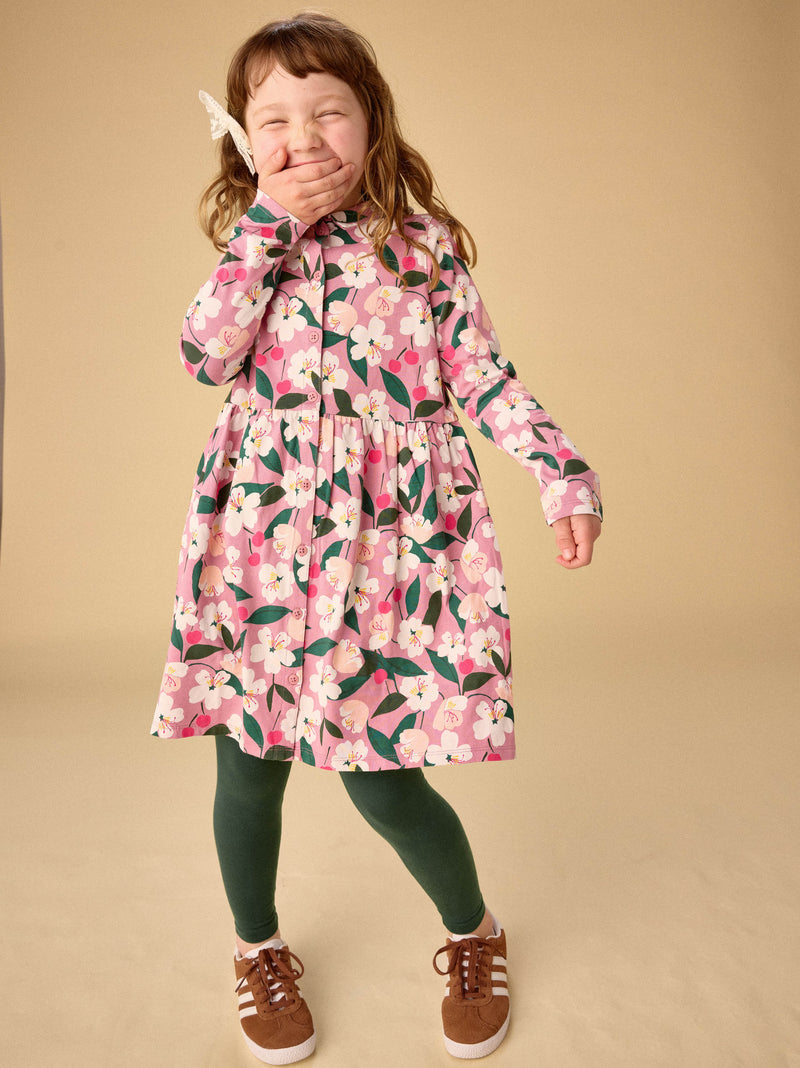 Collared Long Sleeve Shirtdres in Cherry Blossoms - View 2