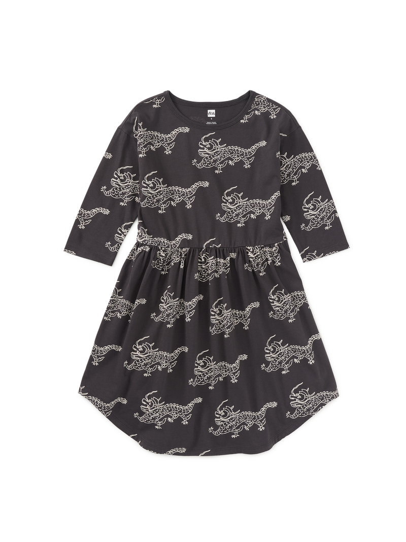 Long Sleeve Midi Dress in Korean Pottery Dragon - View 1