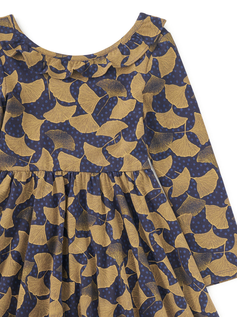 Ruffle Collar Ballet Dress in Gingko Leaf And Dot - View 2