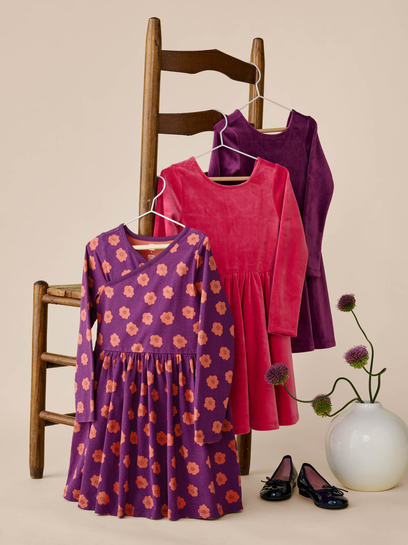 Long Sleeve Wrap Neck Dress in Simple Chrysanthemums - View 2