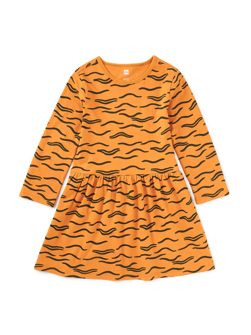Long Sleeve Skirted Dress in Tiger Stripes - View 1