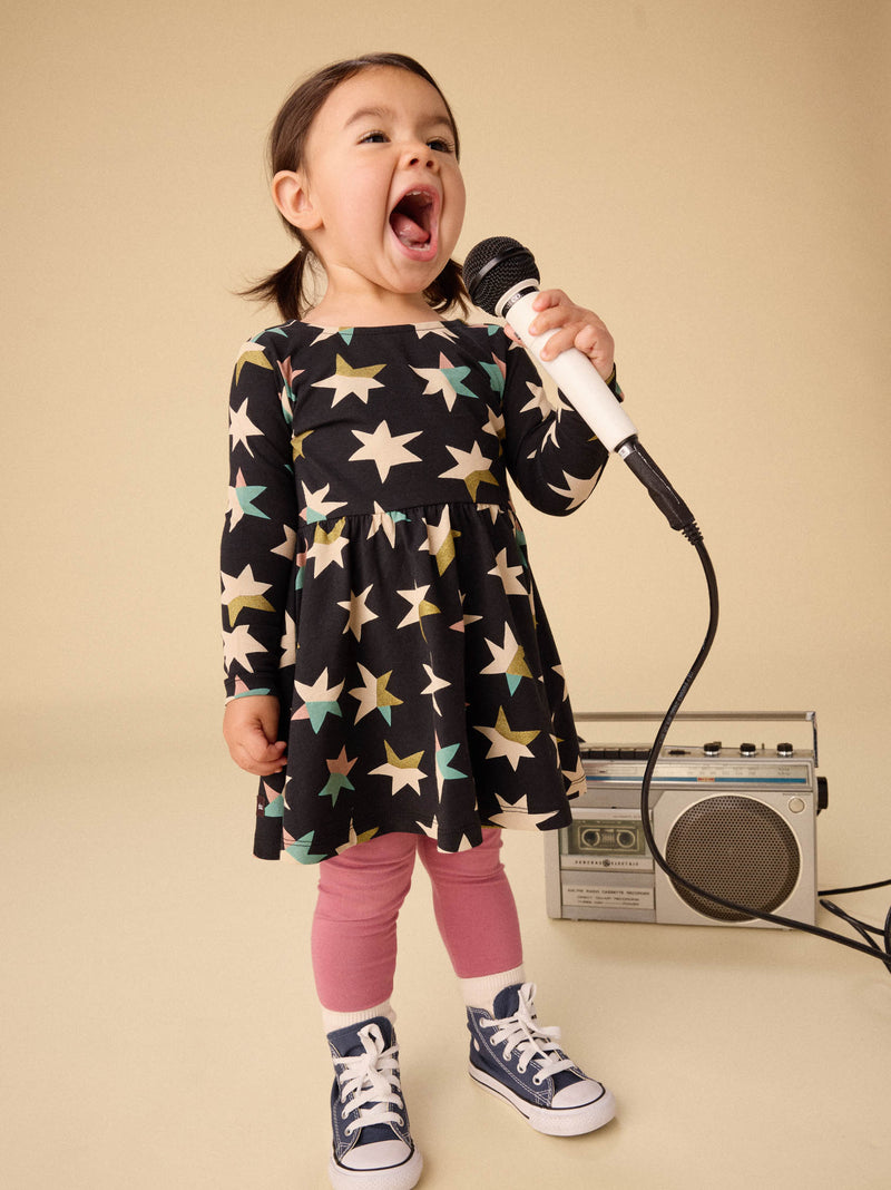 Printed Ballet Dress in Colorblock Metallic Stars - View 2
