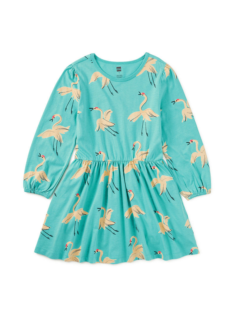 Blouson Sleeve Pocket Dress in Red Crowned Crane - View 1