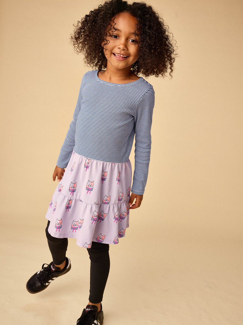 Tiered Skirted Twirl Dress in Bow Tie Cats - View 2