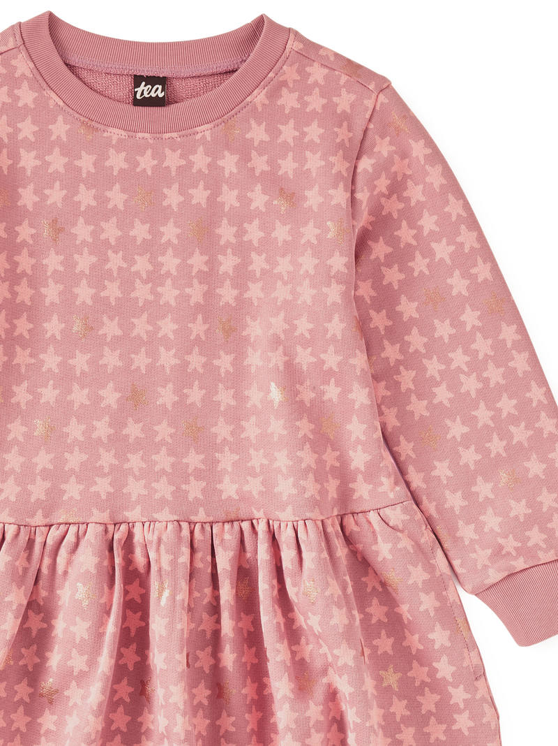 New French Terry Dress in Metallic Stars - View 2