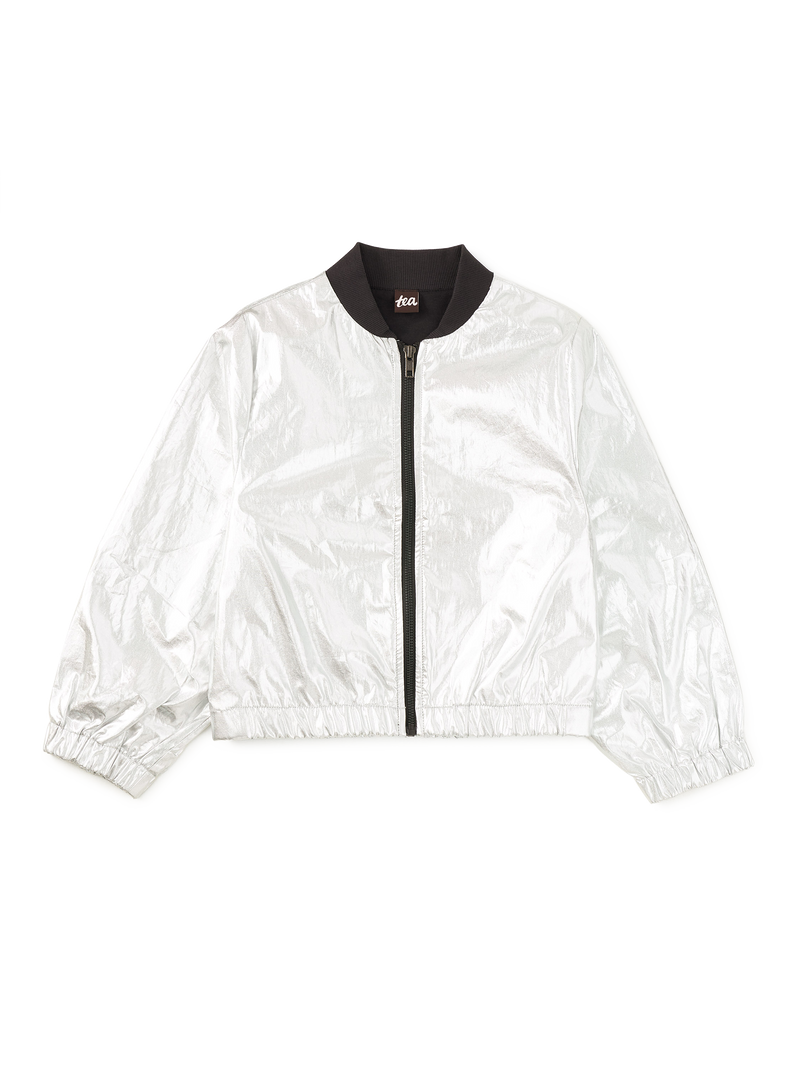 Metallic Bomber Jacket in Metallic Silver - View 1