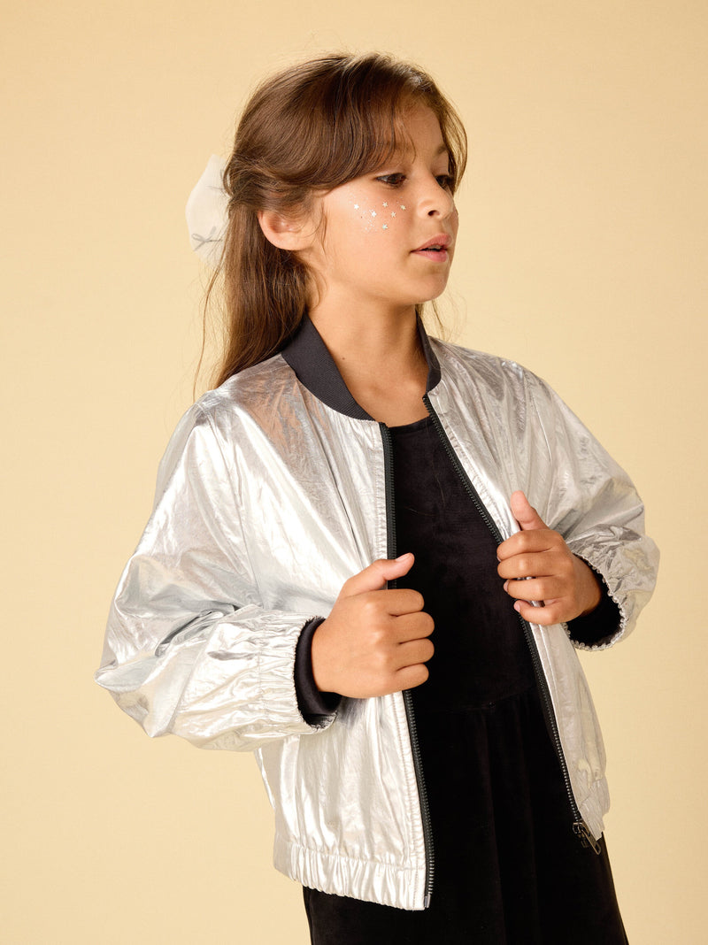 Metallic Bomber Jacket in Metallic Silver - View 2