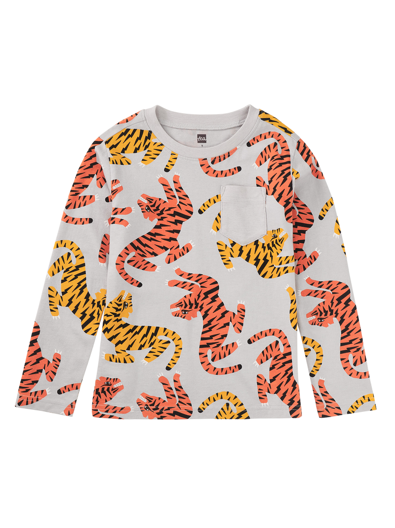 Long Sleeve Printed Pocket Tee in Lightning Tiger - View 1