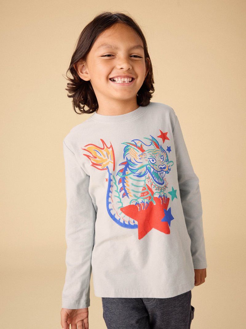 Lucky Dragon Graphic Tee in Oyster Grey - View 2