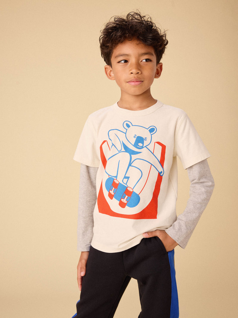Skater Moon Bear Layered Tee in Birch - View 2