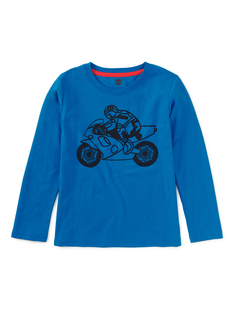 Motor Biker Graphic Tee in Swedish Blue - View 1