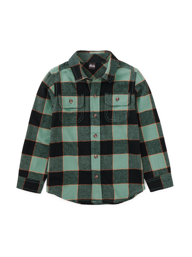 Flannel Button Up Shirt in Forest Plaid - View 1