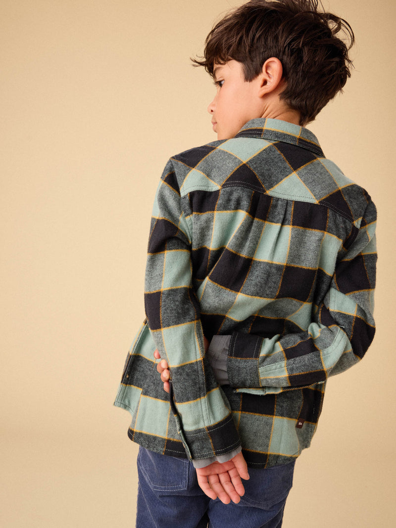 Flannel Button Up Shirt in Forest Plaid - View 2