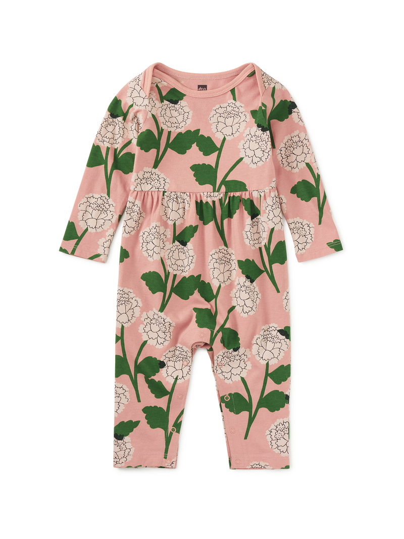 Lap Shoulder Baby Romper in Chrysanthemums - View 1