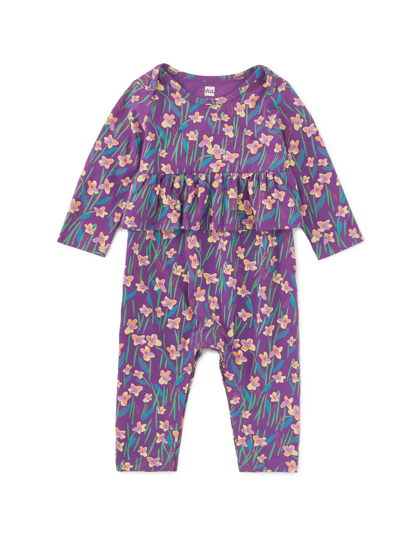 Pretty Peplum Baby Romper in Perfume Jasmine - View 1