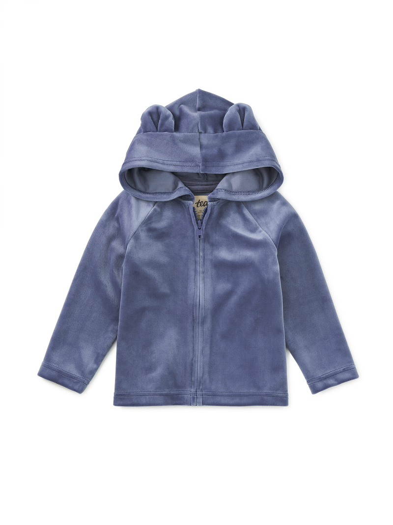 Bear Ears Velour Baby Hoodie in Naval Blue - View 1