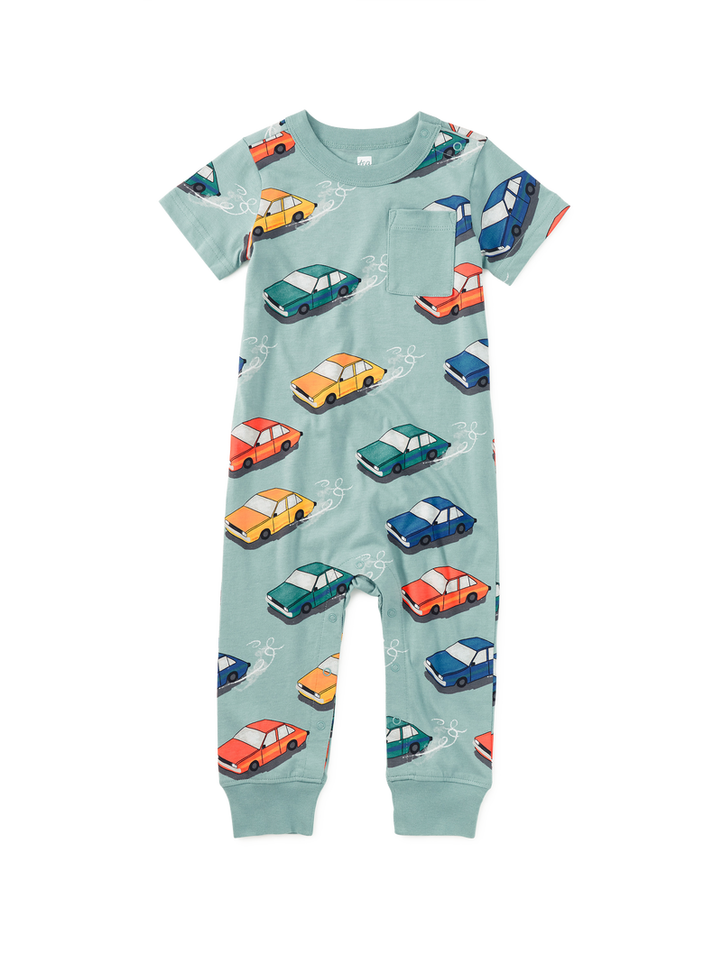 Pocket Baby Romper in Vintage Cars - View 1