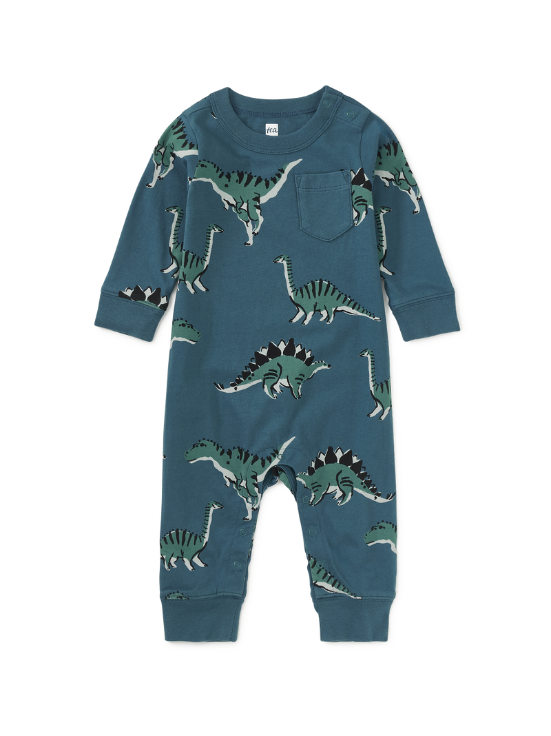 Long Sleeve Pocket Baby Romper in Dynamic Dinos - View 1