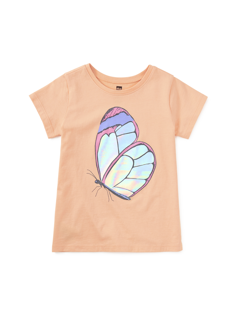 Shimmery Butterfly Graphic Tee in Salmon - View 1