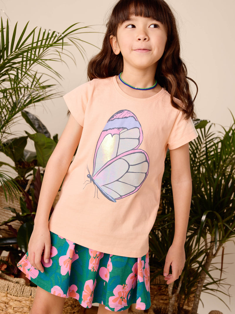 Shimmery Butterfly Graphic Tee in Salmon - View 2