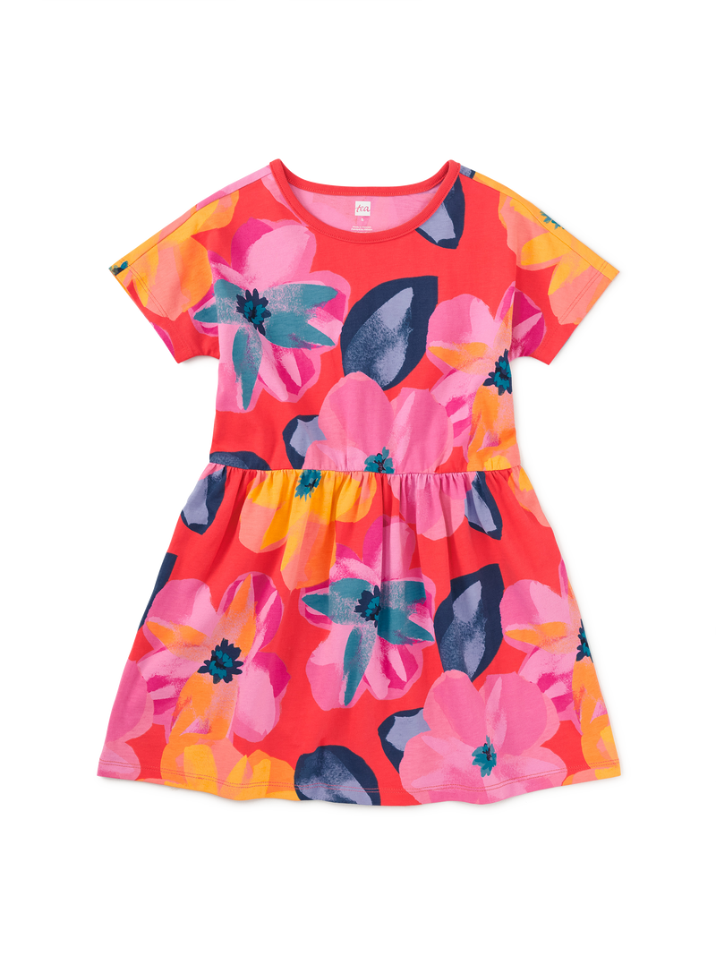 Short Sleeve Twirl Dress in Large Tropical Floral - View 1