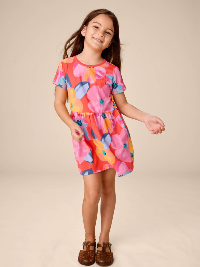 Short Sleeve Twirl Dress in Large Tropical Floral - View 2