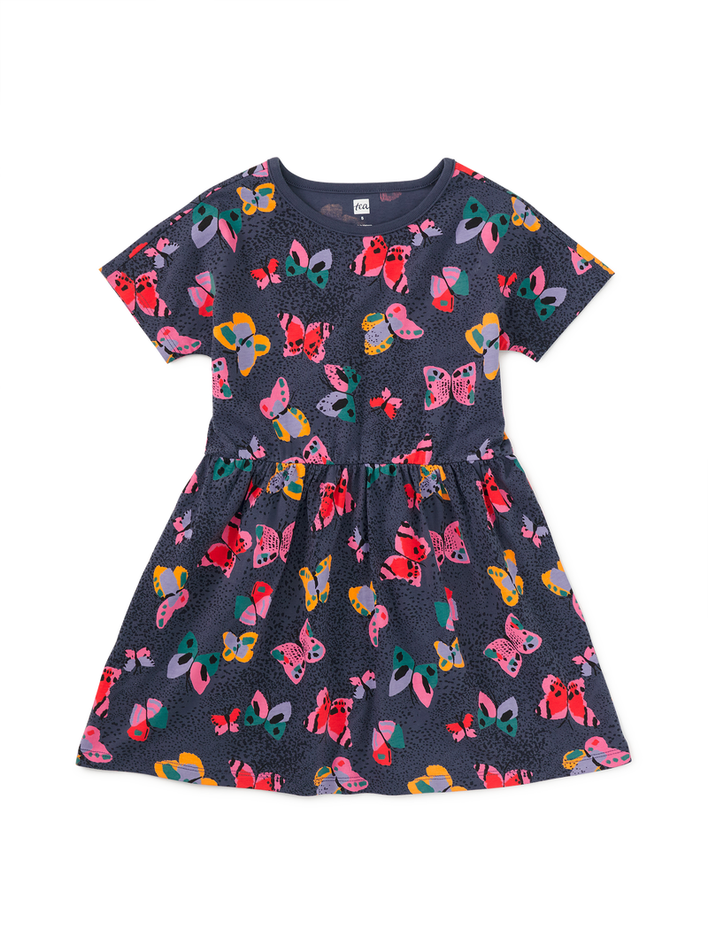 Short Sleeve Twirl Dress in Painted Kenyan Butterflies - View 1