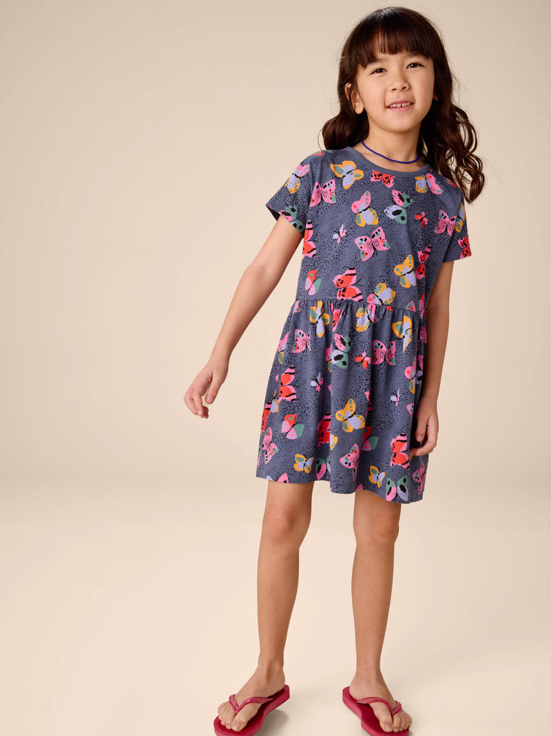 Short Sleeve Twirl Dress in Painted Kenyan Butterflies - View 2