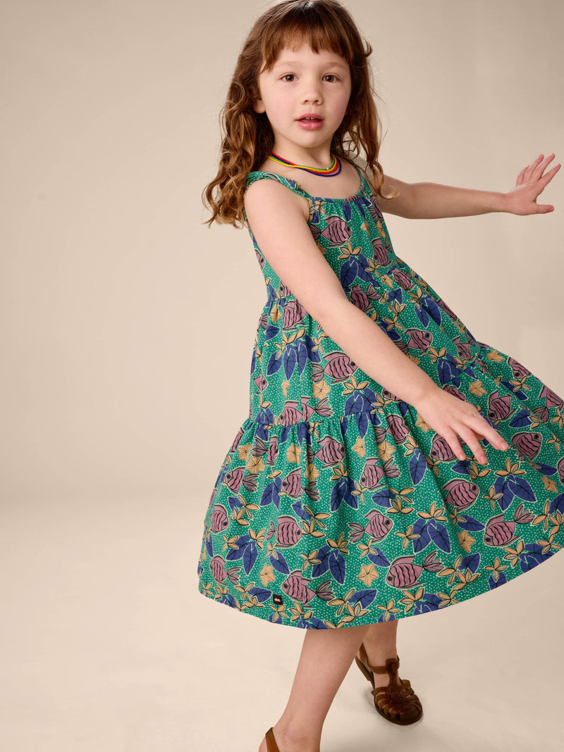 Tie Shoulder Tiered Dress in Brazilian Tropical Fish - View 2