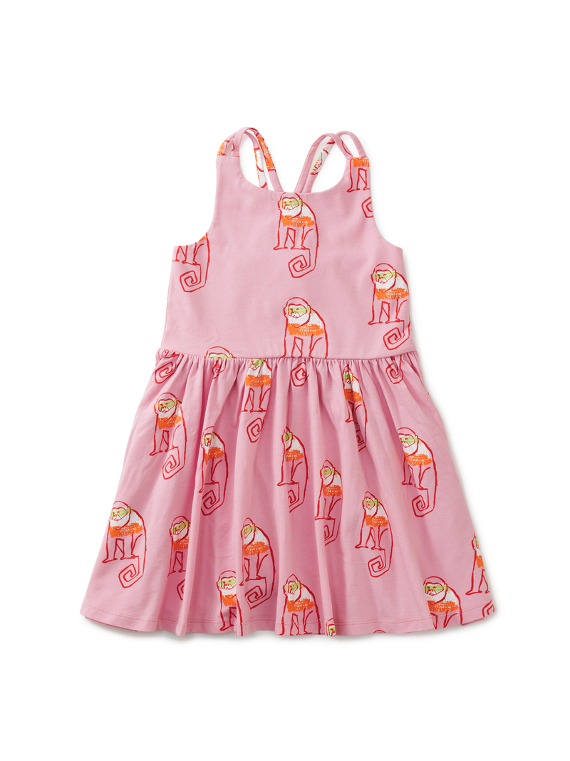 Strappy Back Skirted Dress in Cochin Monkeys In Pink - View 1