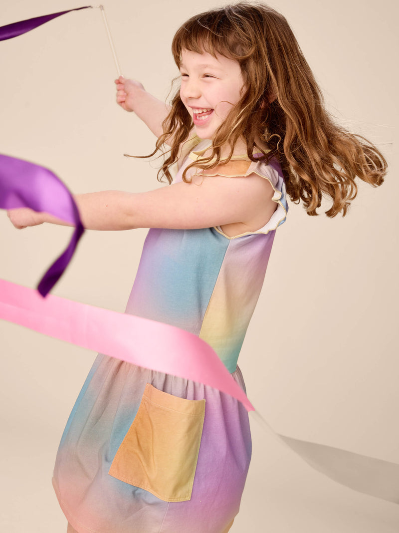 Flutter Sleeve Pocket Dress in Rainbow Gradient - View 2