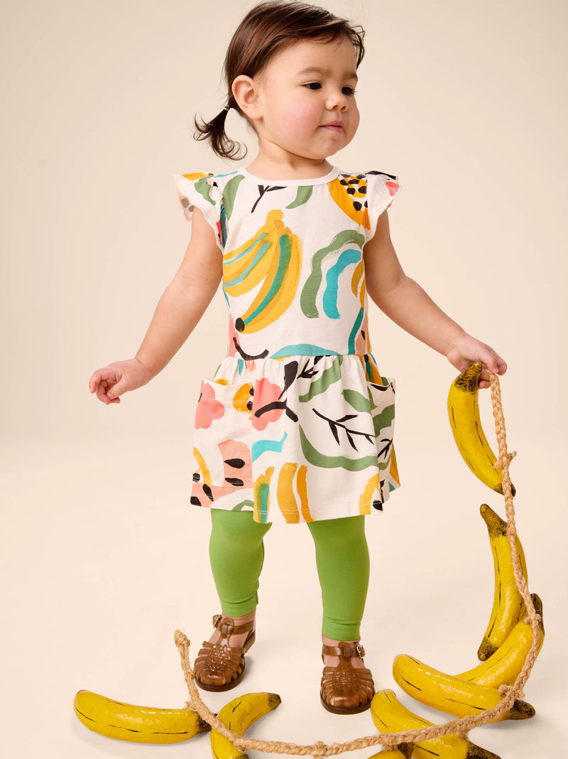 Flutter Sleeve Pocket Dress in Painted Tropical Fruit - View 2