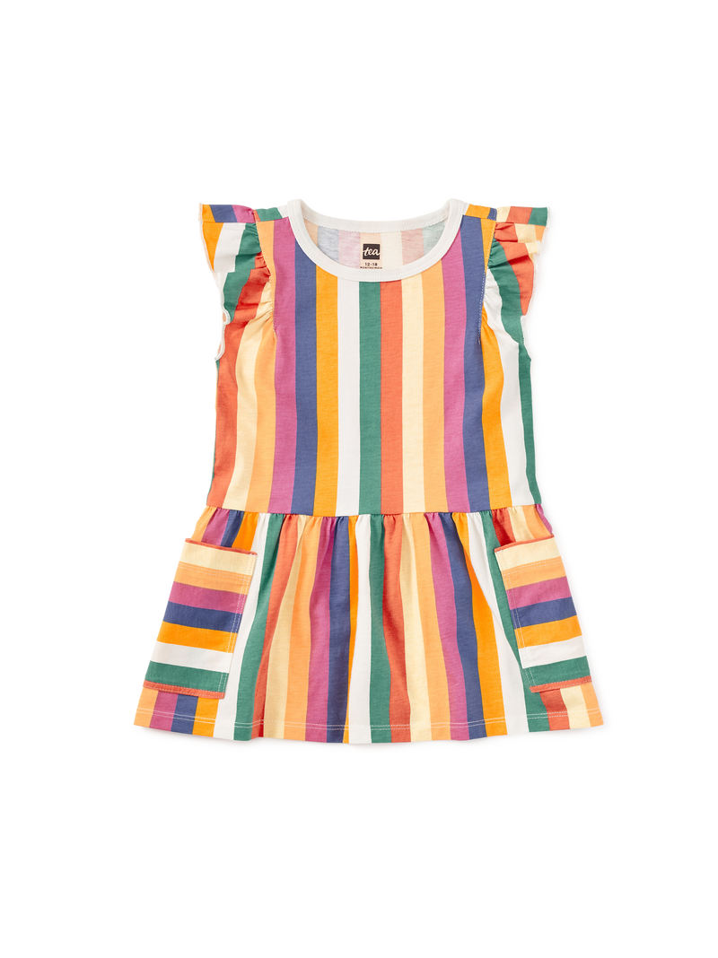 Flutter Sleeve Pocket Dress in Lamu Sunset Stripe - View 2