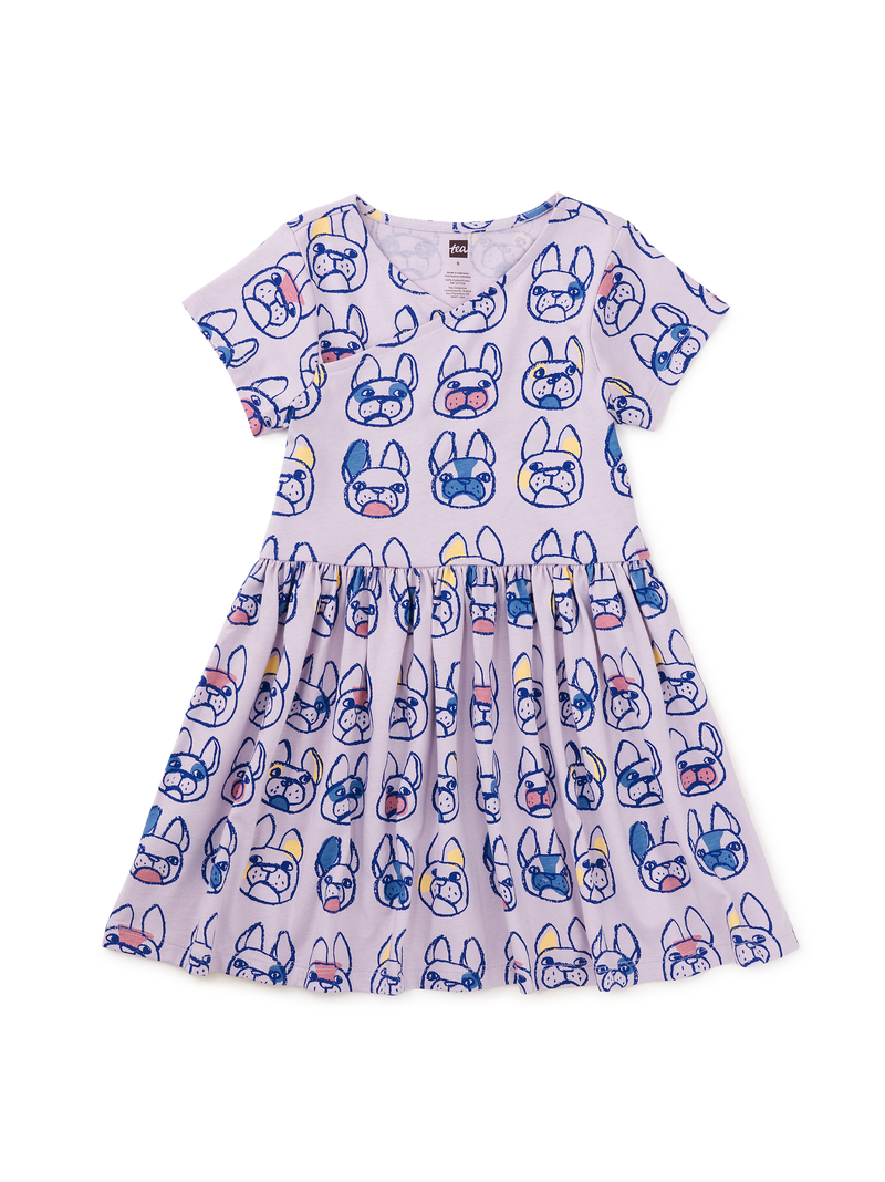 Short Sleeve Wrap Neck Dress in French Bulldogs - View 1
