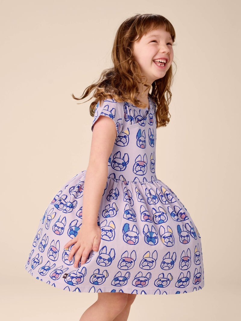 Short Sleeve Wrap Neck Dress in French Bulldogs - View 2